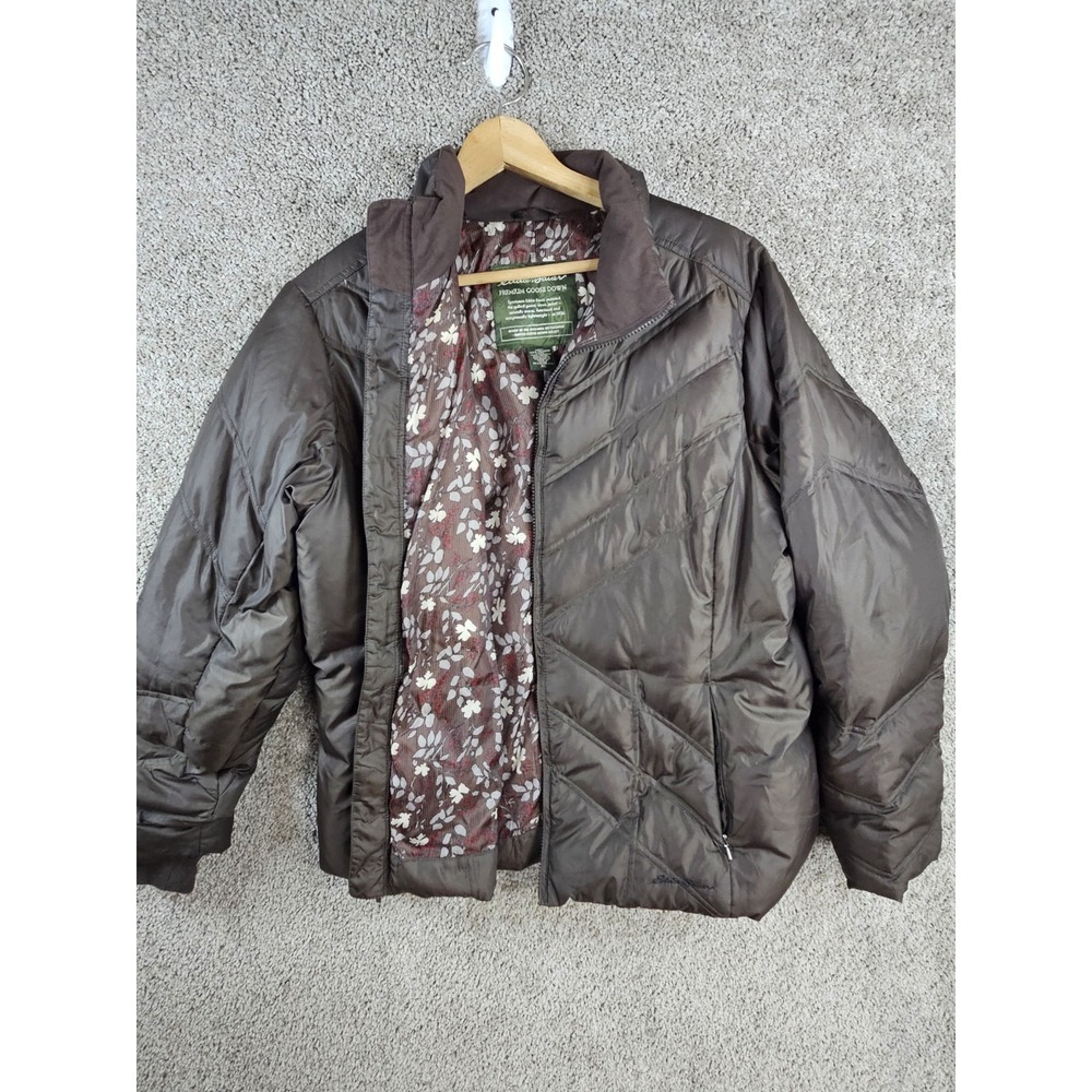 Eddie Bauer Premium Goose Down Brown Puffer Quilted Jacket Coat Women's XL - Picture 2 of 14